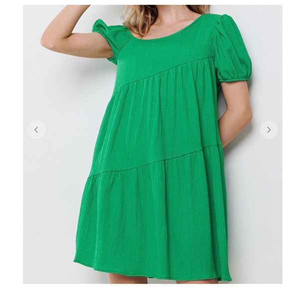 38✨10$POSH LIVE START✨Boho One Shoulder Balloon Sleeve Tiered Dress - Picture 4 of 5